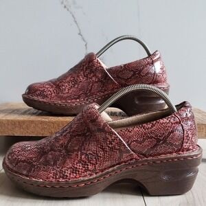 BOC Born Peggy Red Snakeskin Leather Clogs Womens 7 Comfort Shoes